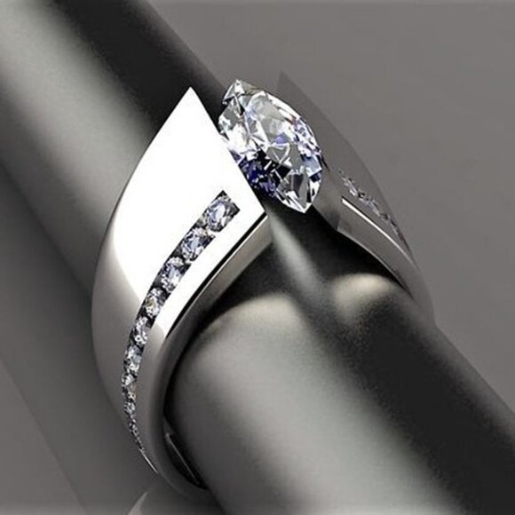 🎁 Marquis Inlaid Alloy Cool Trendy Silver Plated Ring for UNVN12376 - Picture 5 of 7